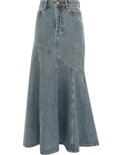 Illustration Denim Midi Skirt