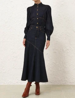 Illustration Denim Midi Skirt