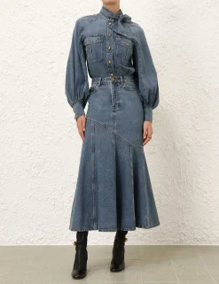 Illustration Denim Midi Skirt