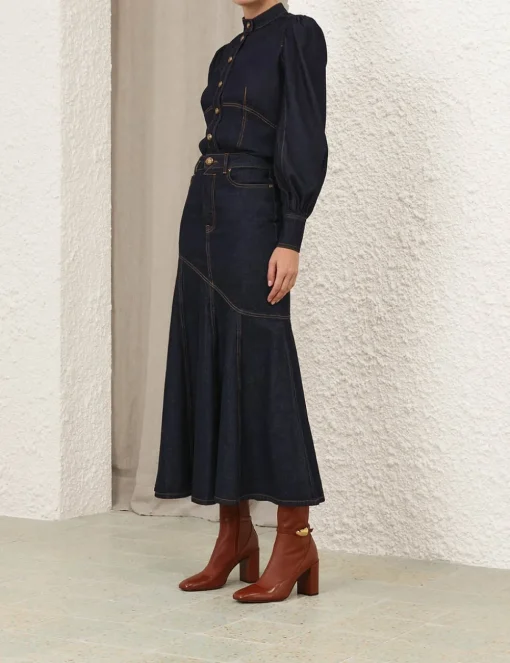 Illustration Denim Midi Skirt
