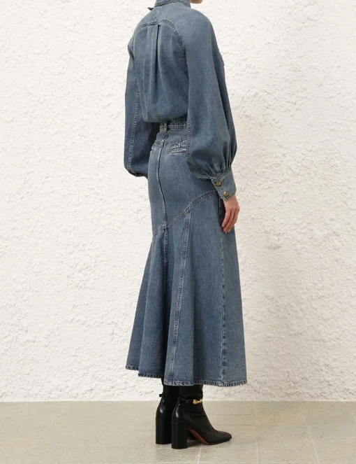 Illustration Denim Midi Skirt