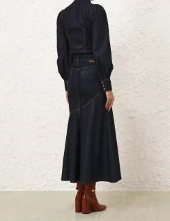 Illustration Denim Midi Skirt