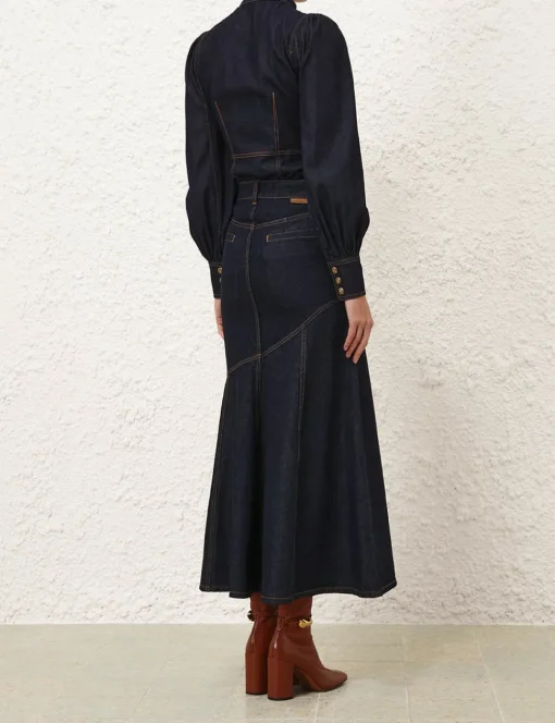 Illustration Denim Midi Skirt