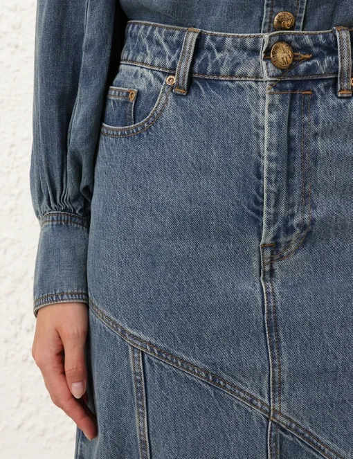 Illustration Denim Midi Skirt