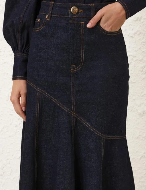 Illustration Denim Midi Skirt