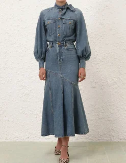Illustration Denim Midi Skirt