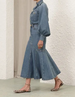 Illustration Denim Midi Skirt