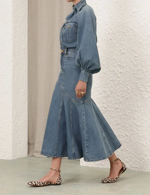 Illustration Denim Midi Skirt
