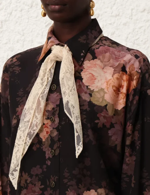 Illustration Lace Scarf Shirt