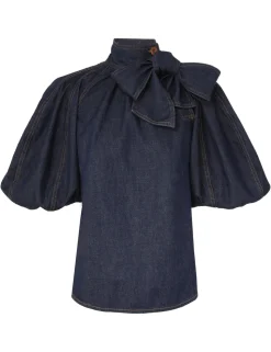 Illustration Tie Neck Blouse