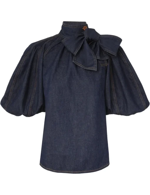 Illustration Tie Neck Blouse