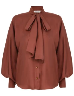 Illustration Tie Neck Blouse