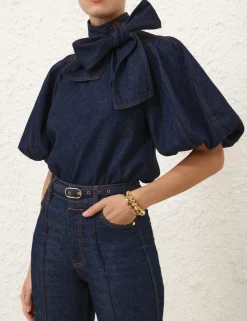 Illustration Tie Neck Blouse
