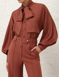 Illustration Tie Neck Blouse