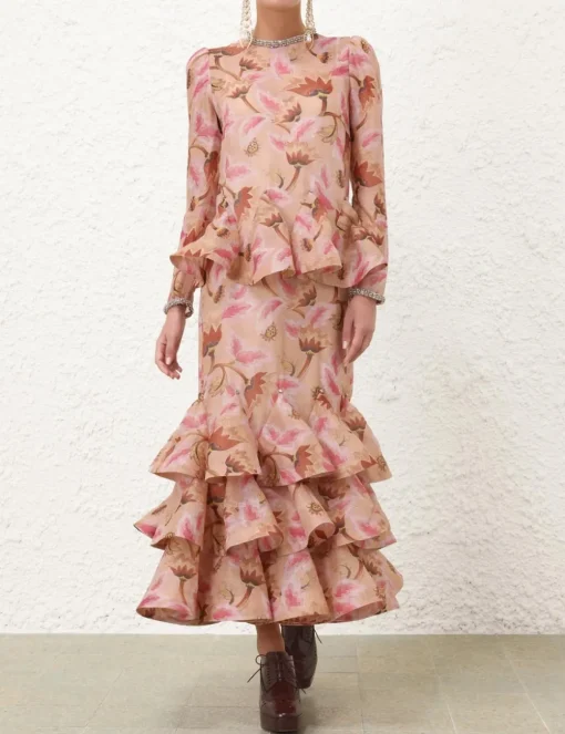Illustration Tiered Midi Dress