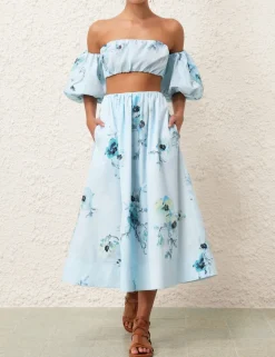 Lightburst Gathered Midi Skirt