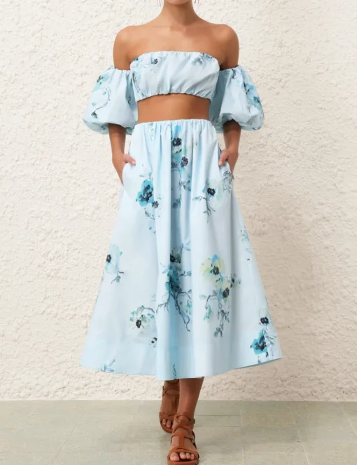 Lightburst Gathered Midi Skirt