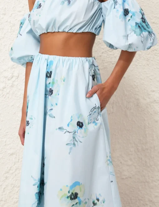Lightburst Gathered Midi Skirt