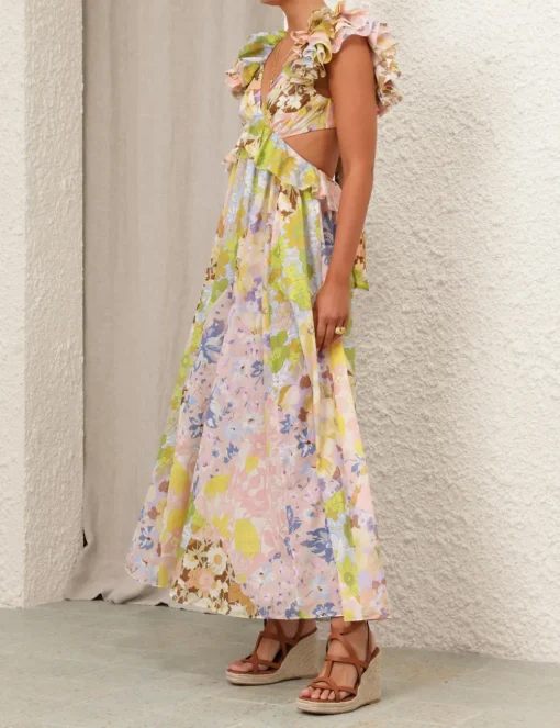 Pop Ruffle Sleeve Midi Dress