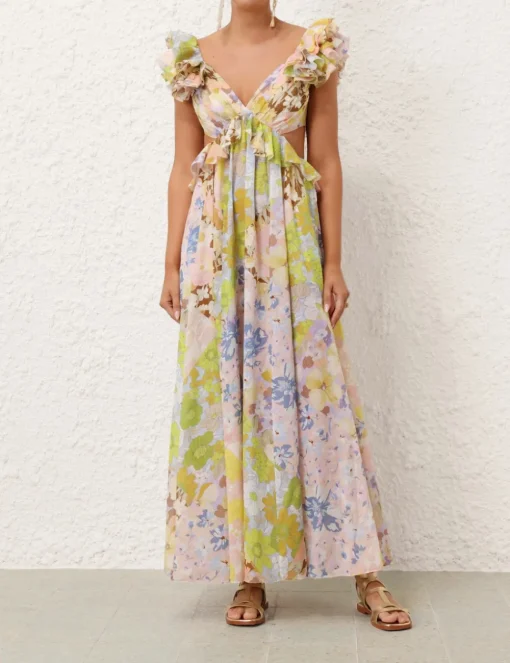 Pop Ruffle Sleeve Midi Dress
