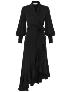 Silk Wrap Midi Dress