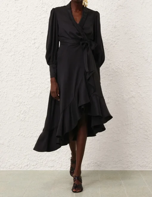 Silk Wrap Midi Dress