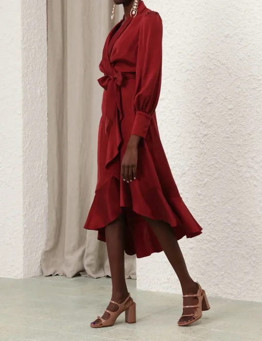 Silk Wrap Midi Dress