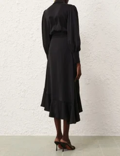Silk Wrap Midi Dress