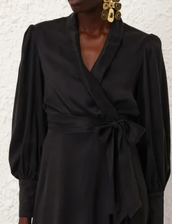 Silk Wrap Midi Dress