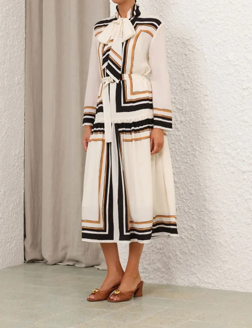 Tie Neck Midi Dress